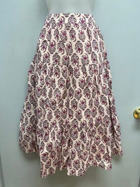 J. Crew Cream Midi Skirt with Pink Floral Print